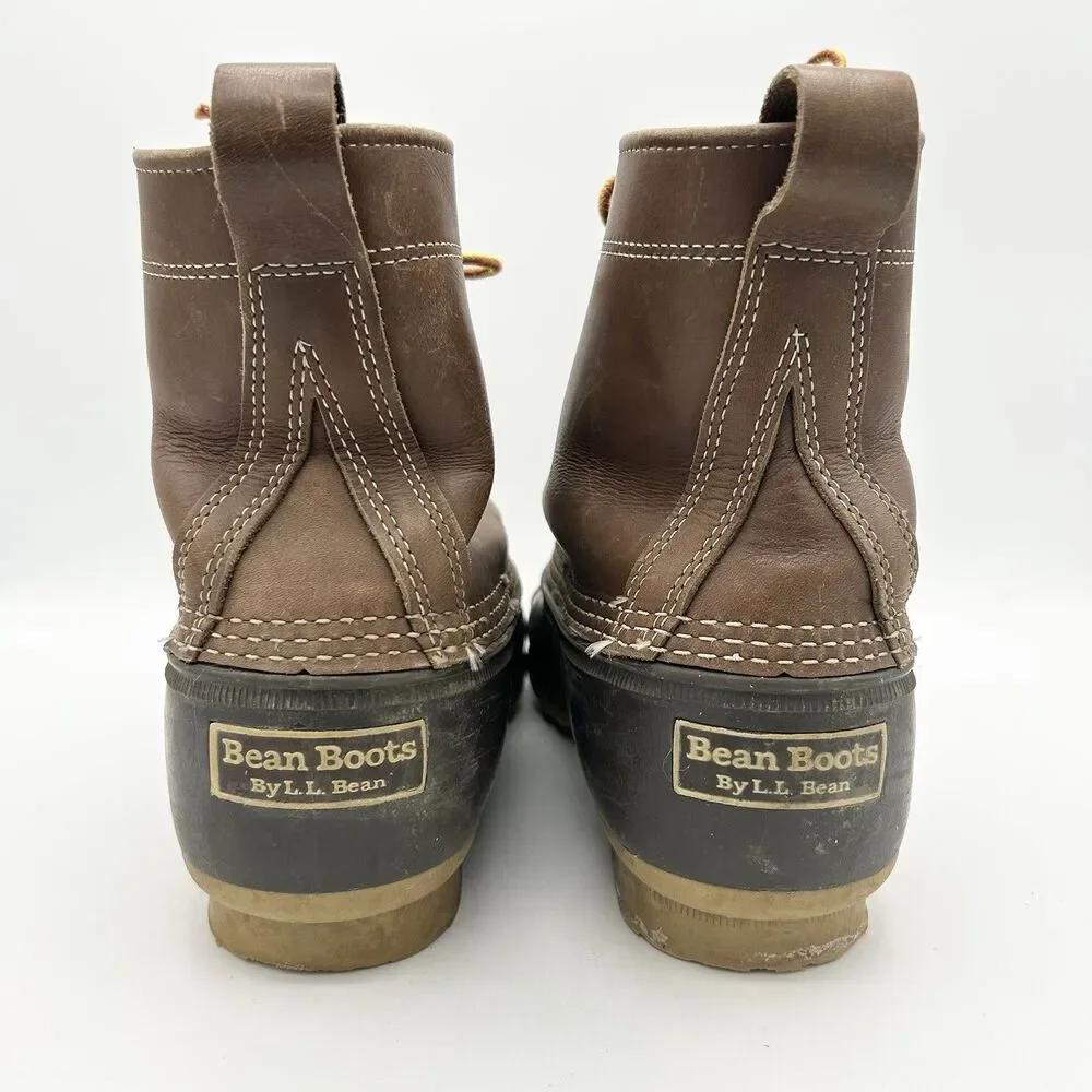 VINTAGE L.L. Bean Boots Duck Boots USA Distressed Leather Rubber Lace Up 10 - Picture 4 of 8